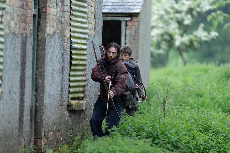 Aaron Taylor-Johnson and Alfie Williams in "28 Years Later."