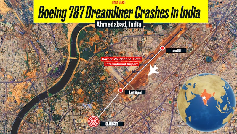 Boeing 787 plane crash, India locator map