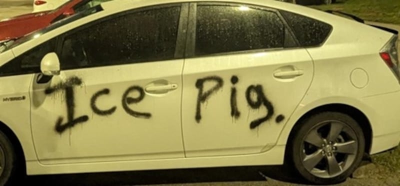 A group of people allegedly vandalized cars in front of an ICE detention center in Alvarado, Texas.
