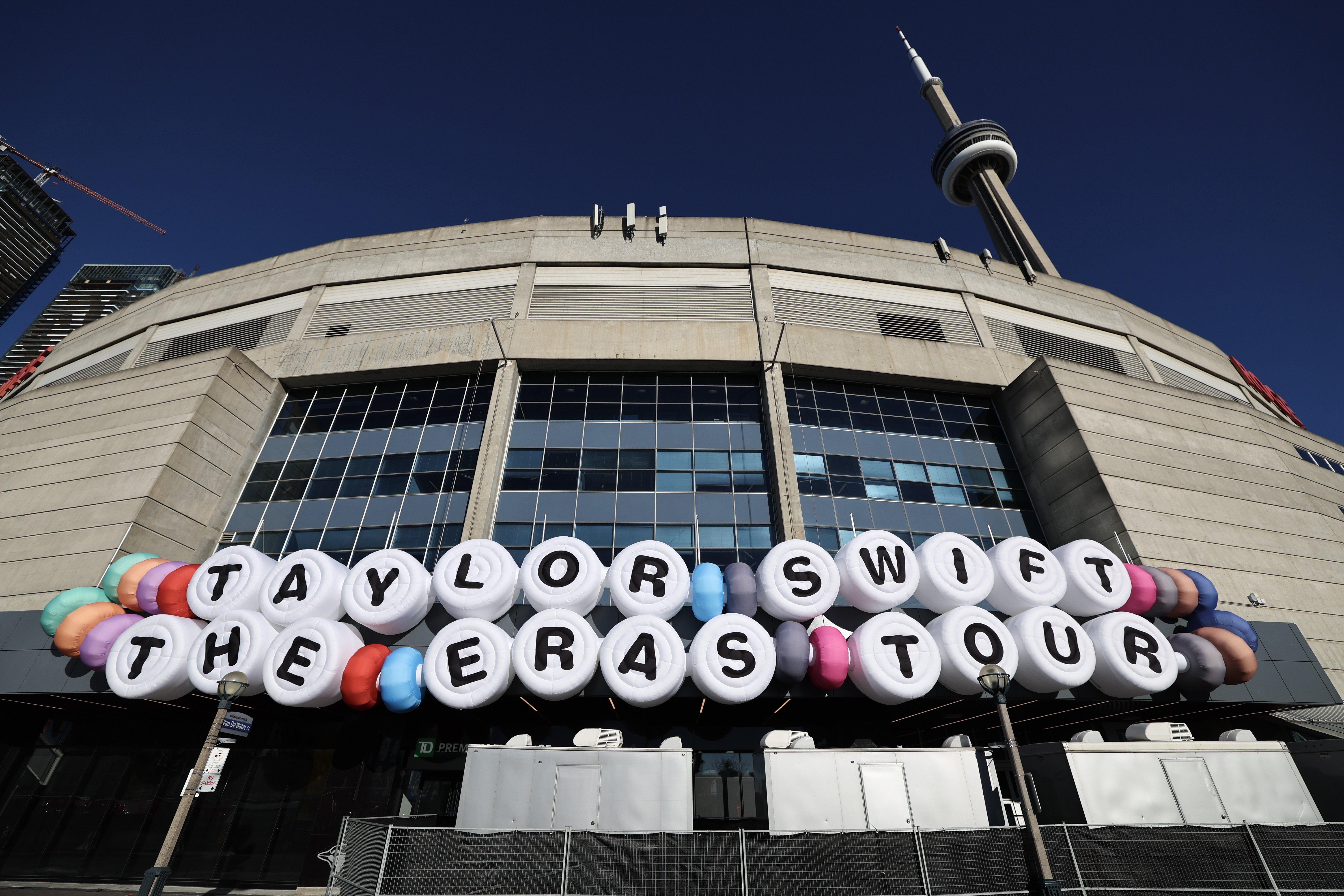 Giant friendship bracelet draped over the Caesars Superdome.