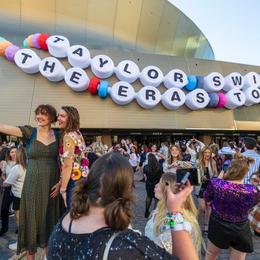 Giant friendship bracelet draped over the Caesars Superdome.