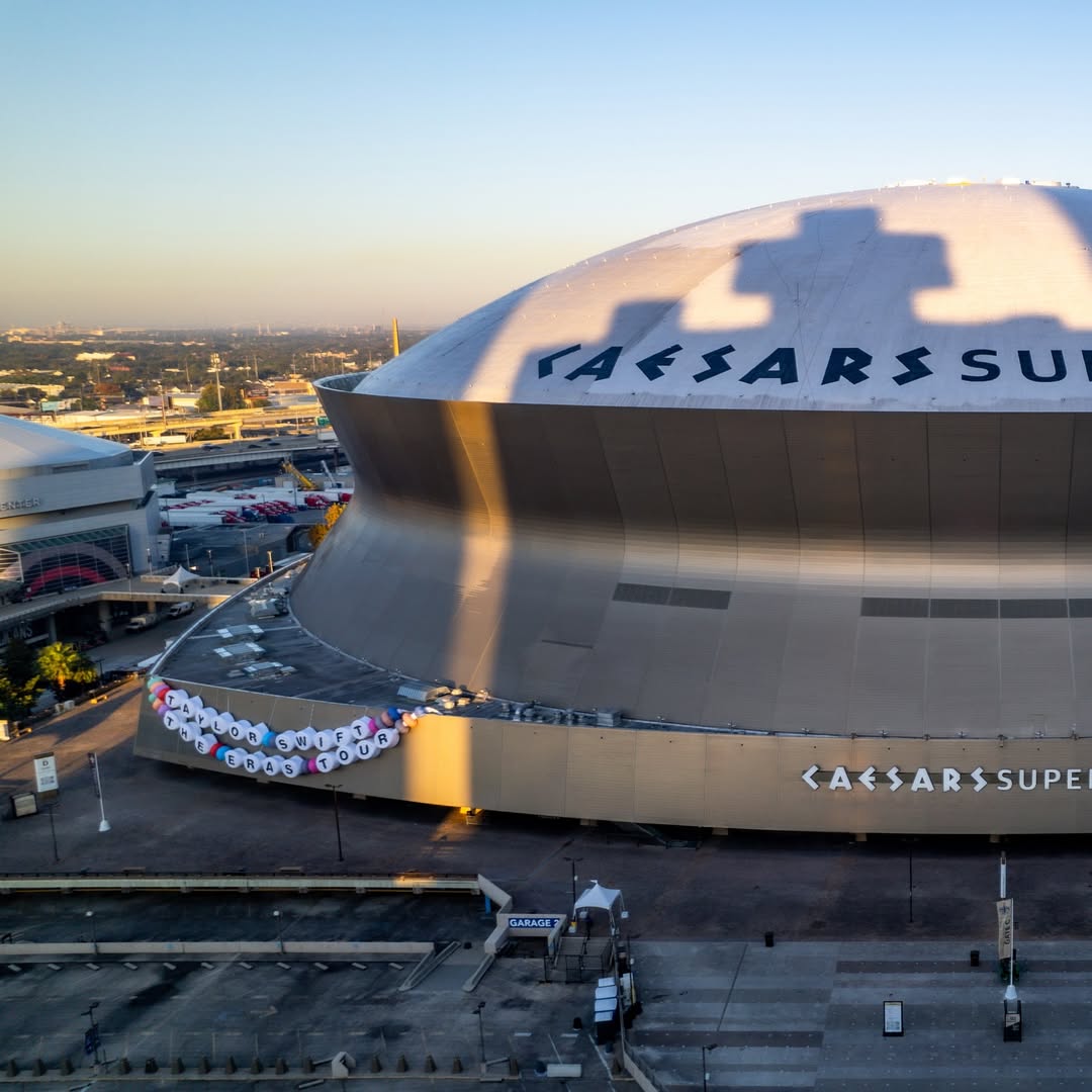 Giant friendship bracelet draped over the Caesars Superdome.