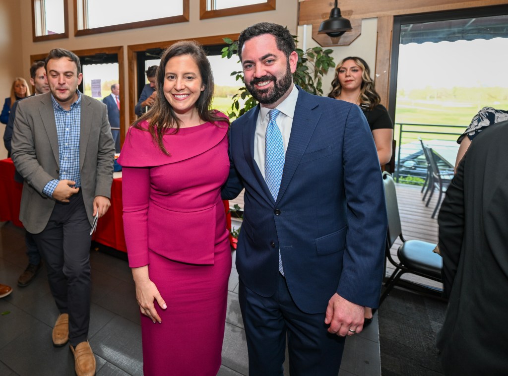 U.S. Representatives Elise Stefanik and Mike Lawler at an awards ceremony.