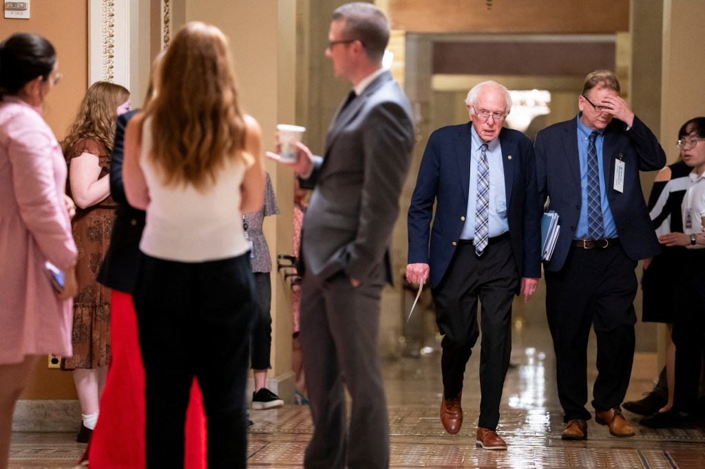 Senator Bernie Sanders (I-VT) walks to the Senate Chamber as Republican lawmakers struggle to pass President Donald Trump's sweeping spending and tax bill, on Capitol Hill in Washington, D.C., U.S., June 30, 2025.