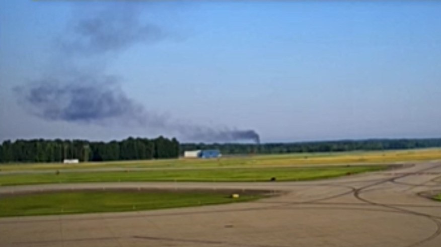 Smoke from a plane crash visible from a weather camera at the Youngstown-Warren Regional Airport.