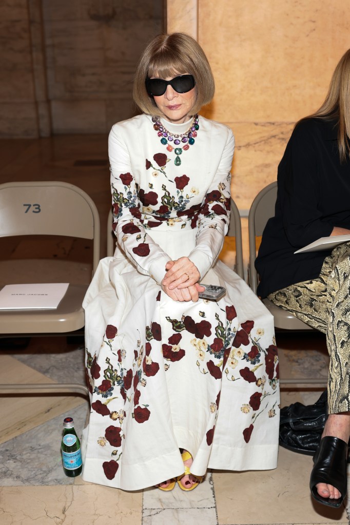 Anna Wintour in a floral outfit at the Marc Jacobs fall 2025 show