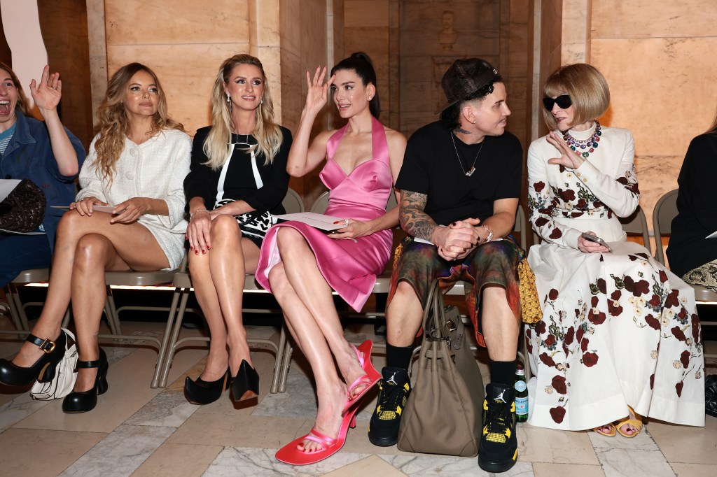 Bijou Phillips, Nicky Hilton Rothschild, Valentina Ferrer, Char Defrancesco and Anna Wintour sitting front row at the Marc Jacobs fall 2025 show