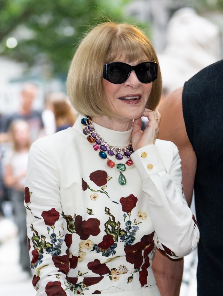 Anna Wintour in a floral outfit at the Marc Jacobs fall 2025 show