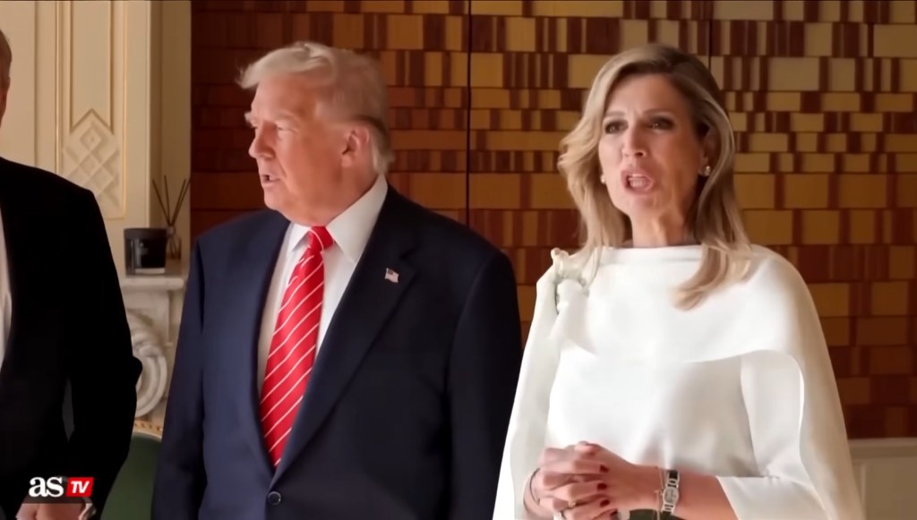 Queen Maxima of the Netherlands and Donald Trump at a NATO summit.