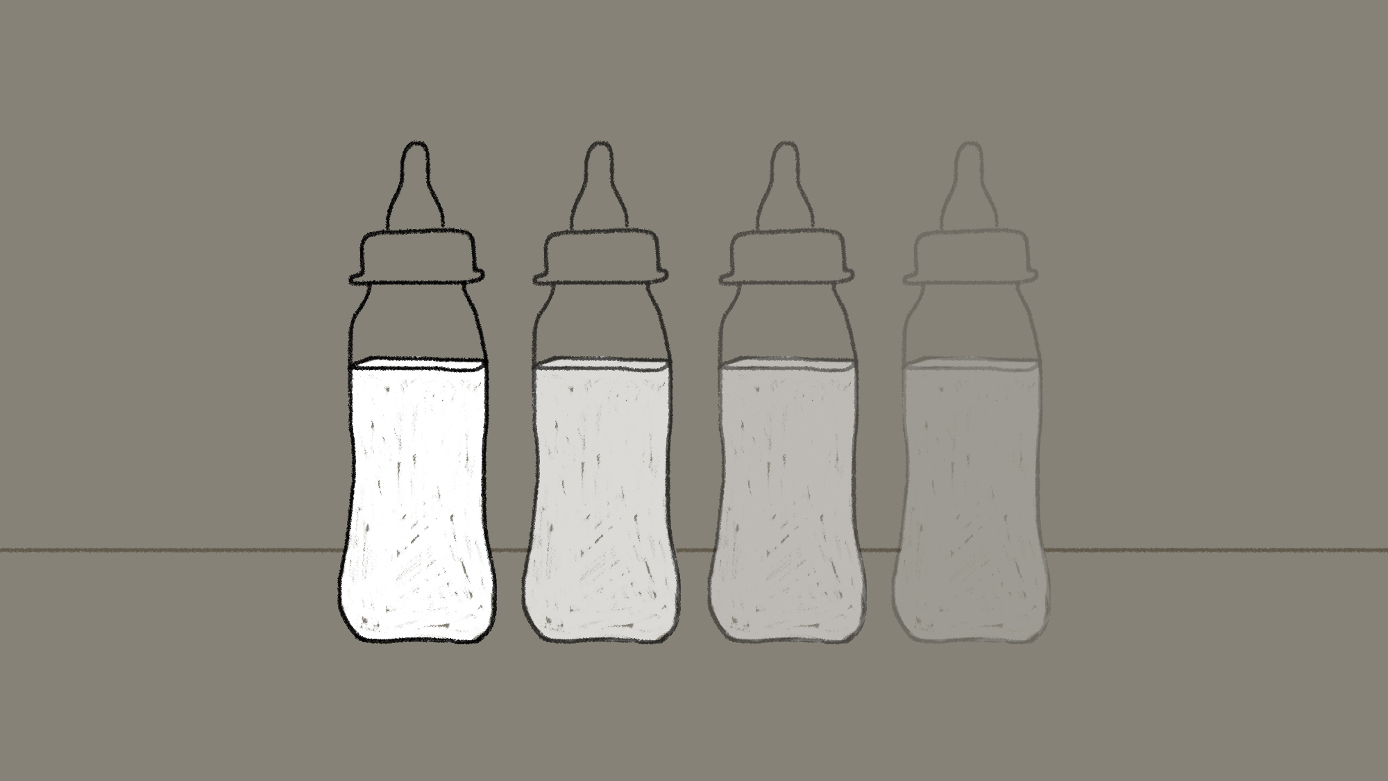 Illustration of fading baby bottles