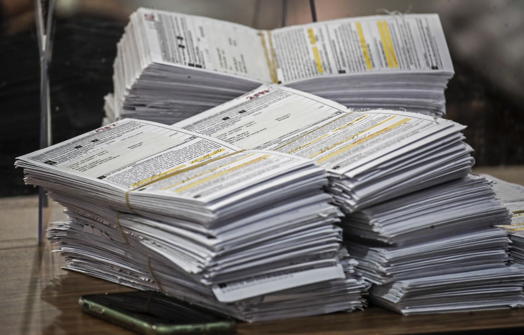 Stacks of ballots from the 2020 US presidential election recount.
