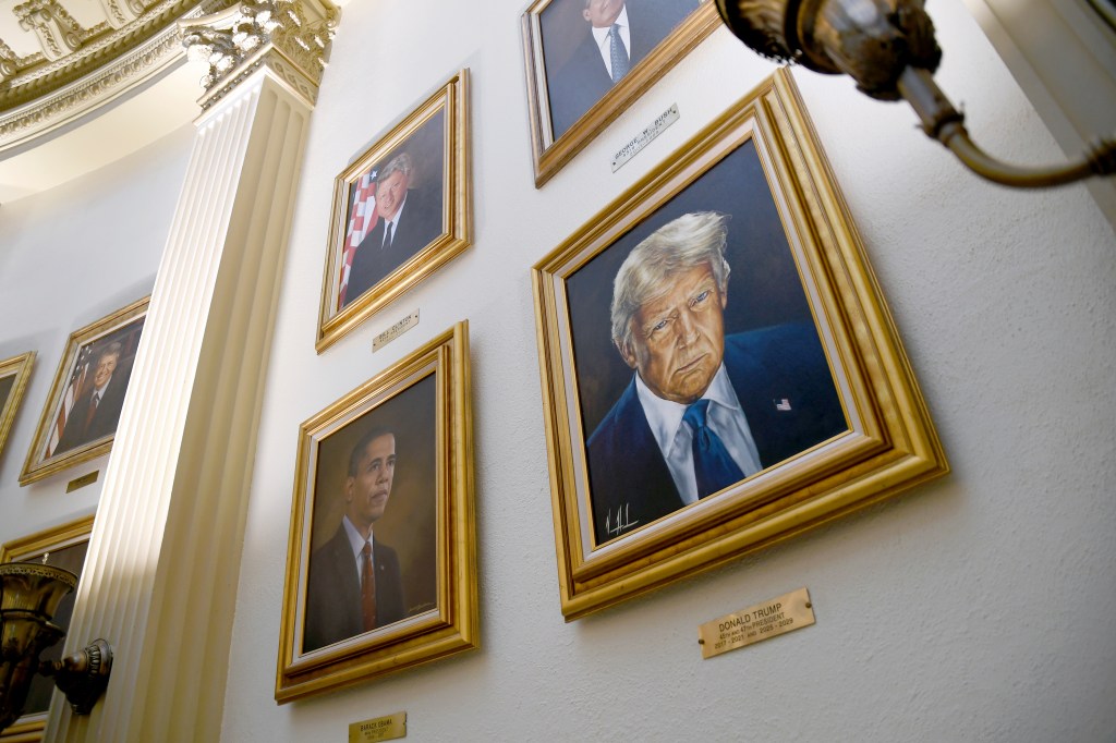 Wall of presidential portraits in the Colorado State Capitol.