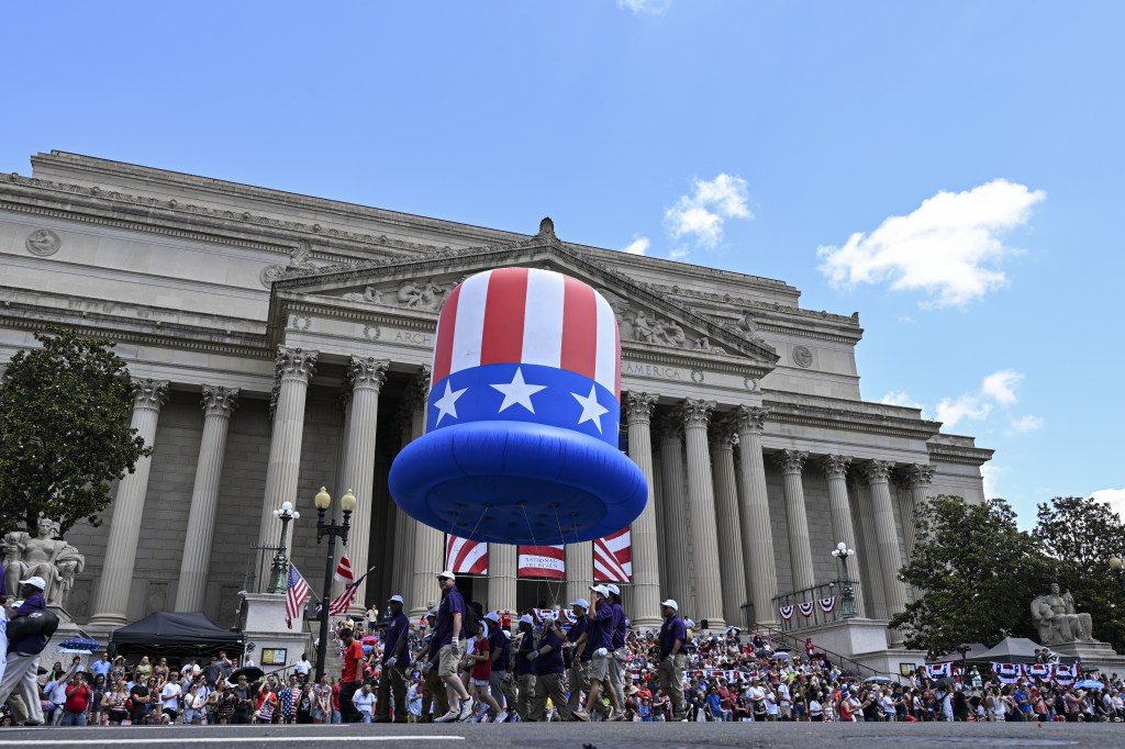 People attend the Independence Day parade, which is traditionally celebrated every year in Washington D.C., United States on July 04, 2023.