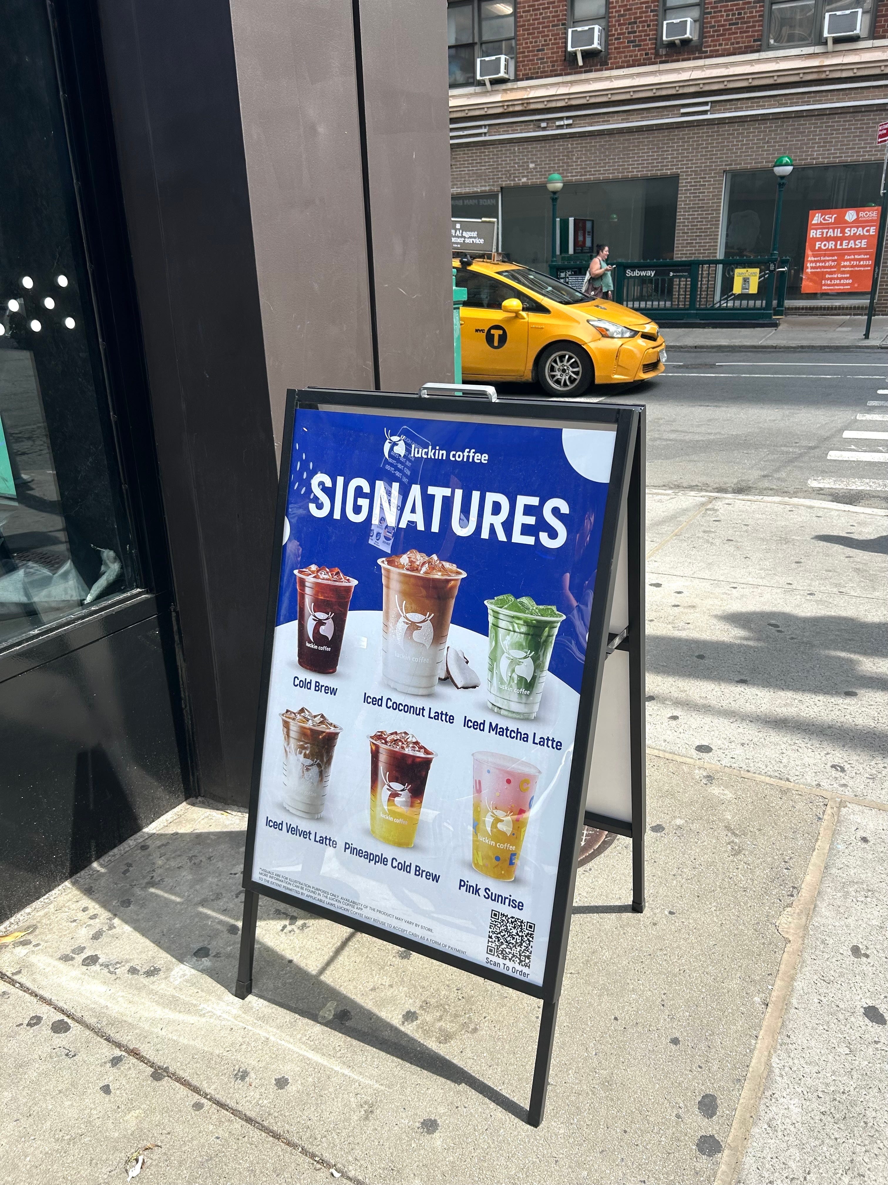 Luckin Coffee signs in NYC