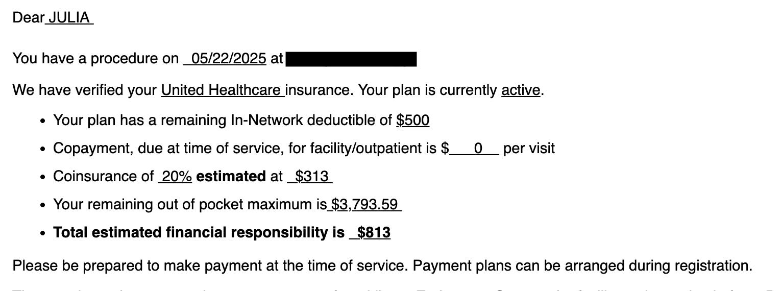 A cost estimate for a colonoscopy