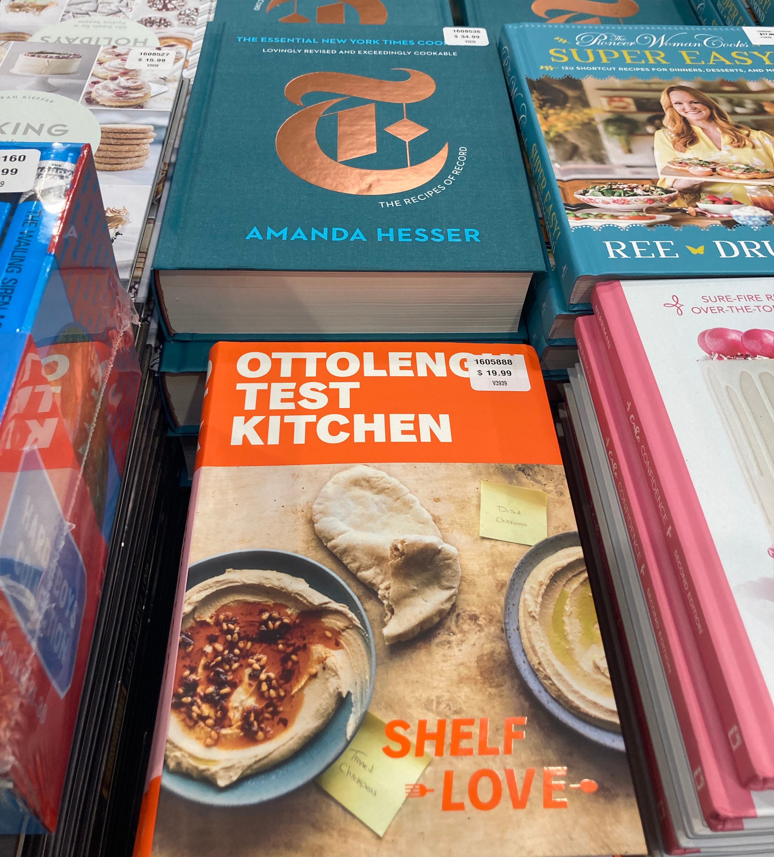 colorful cookbooks stacked up at Costco