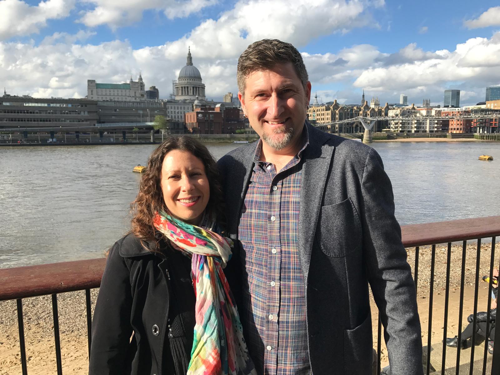 Author Liz Humphreys and husband in London