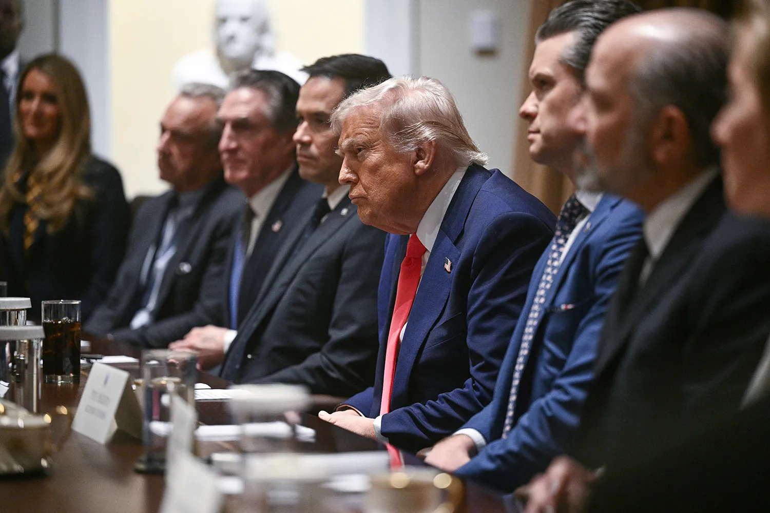 U.S. President Donald Trump (center) during a cabinet meeting.