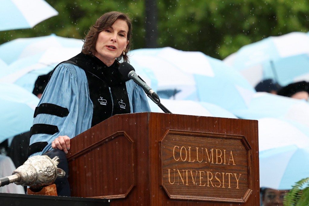 Columbia University president Claire Shipman speaking 
