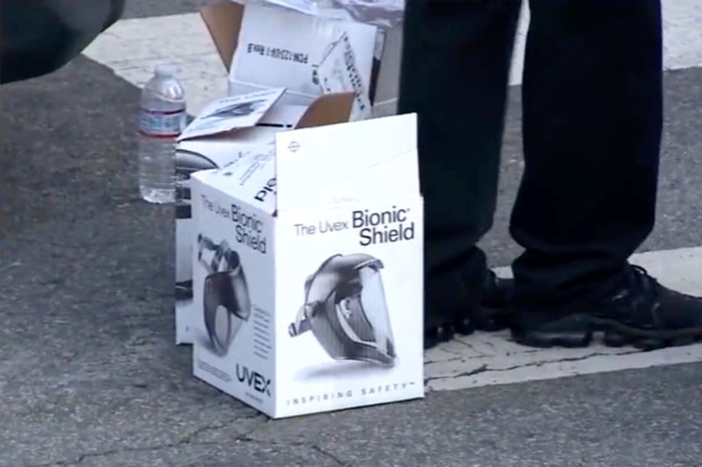 One of the Uvex Bionic Shield masks allegedly being supplied to protestors on June 9.