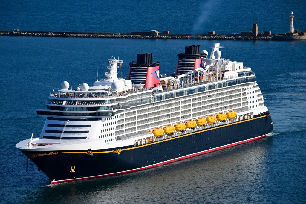 The Disney Dream cruise ship arrives in Portland Port in Dorset, England on Sept. 13, 2024.