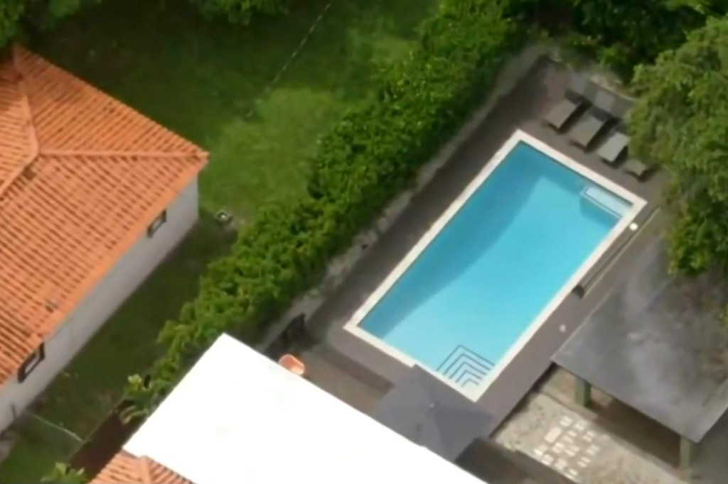 Aerial view of a residential swimming pool.