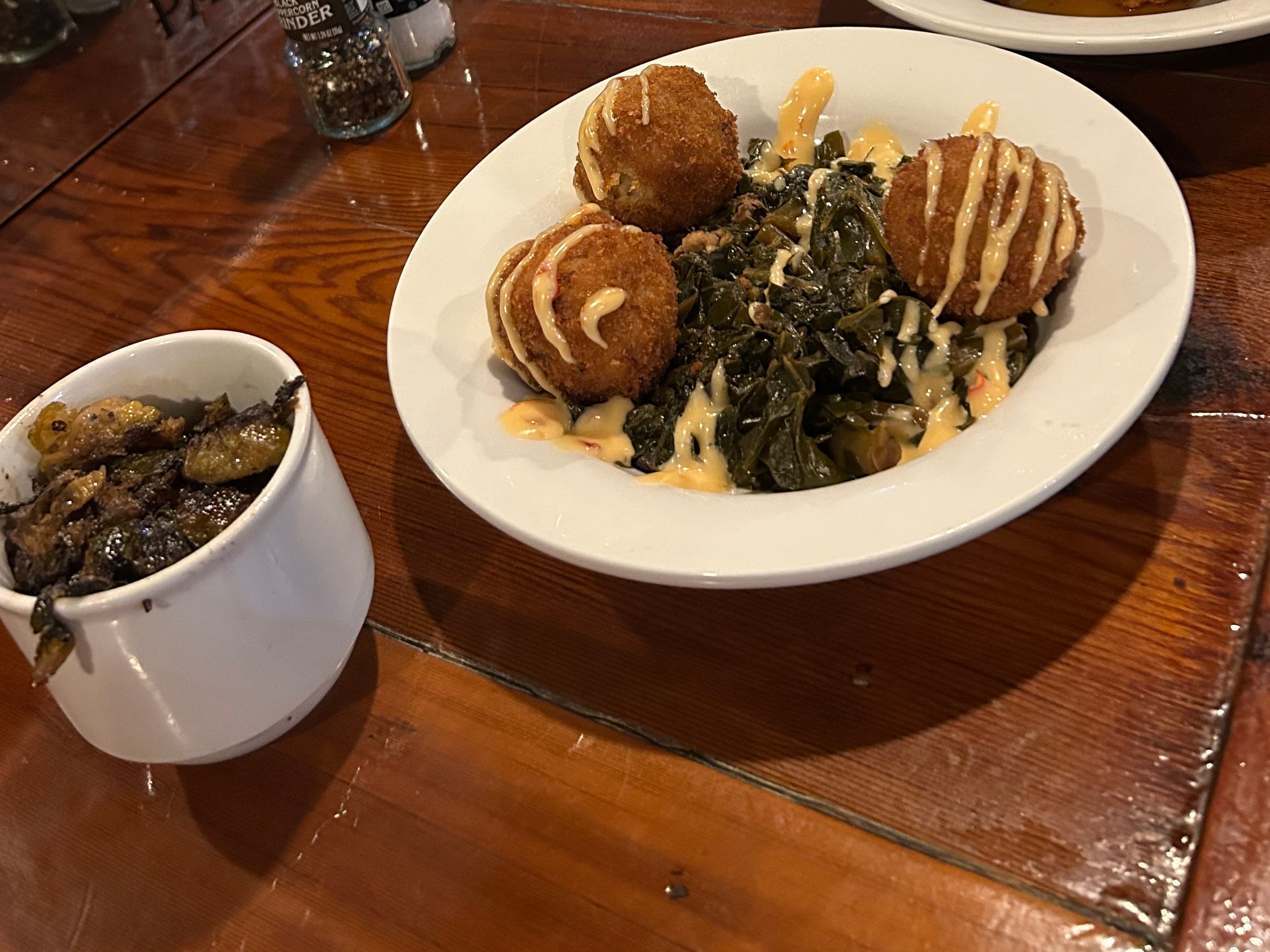Fritters and other fried food on a table