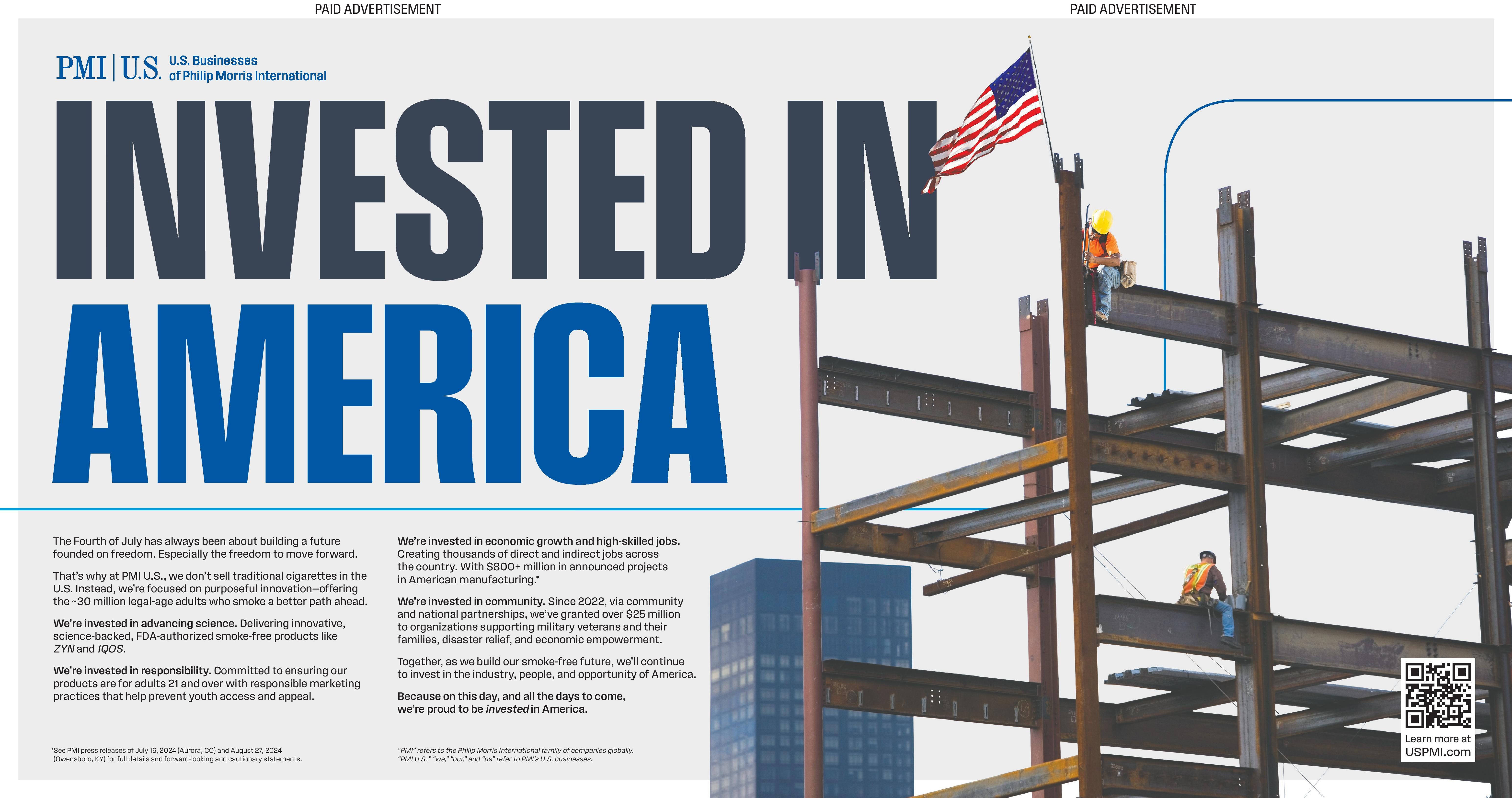 PMI US Invested in America ad campaign