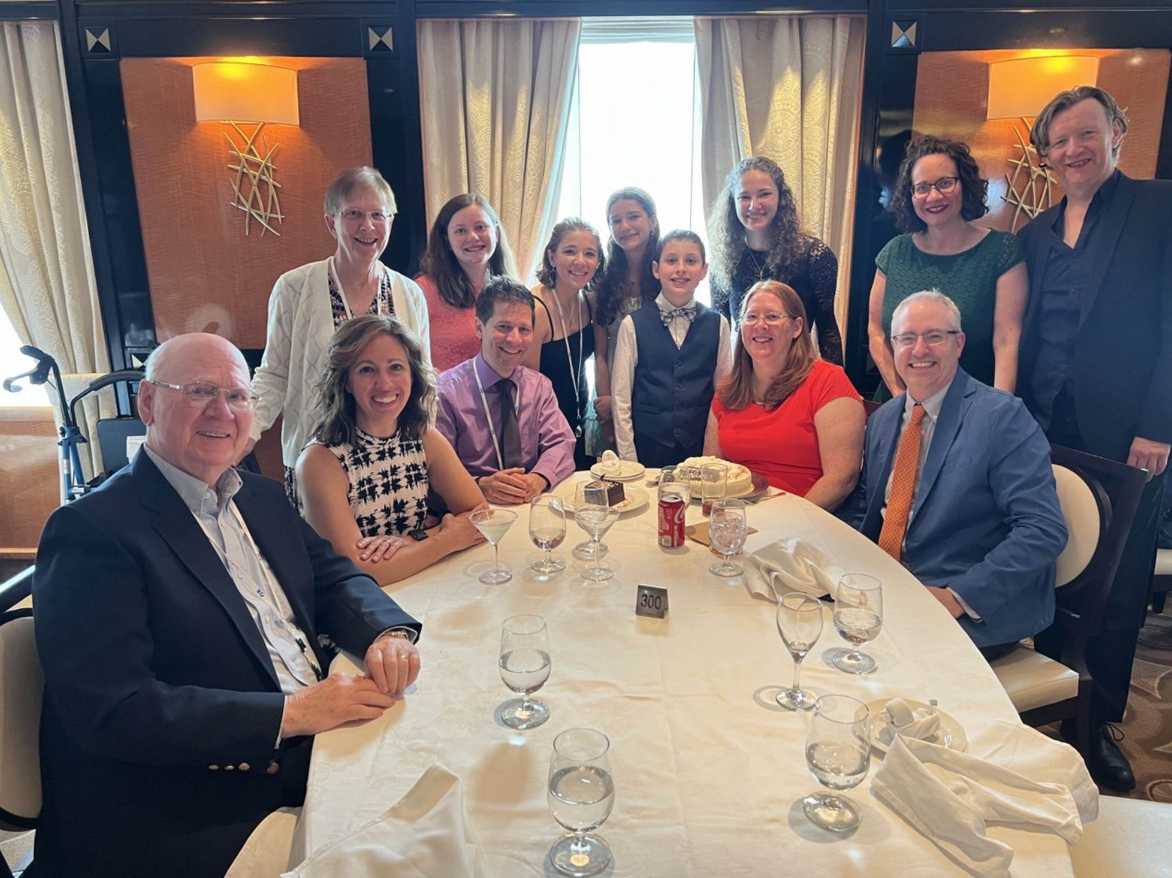 The writer's family at dinner on their cruise ship.