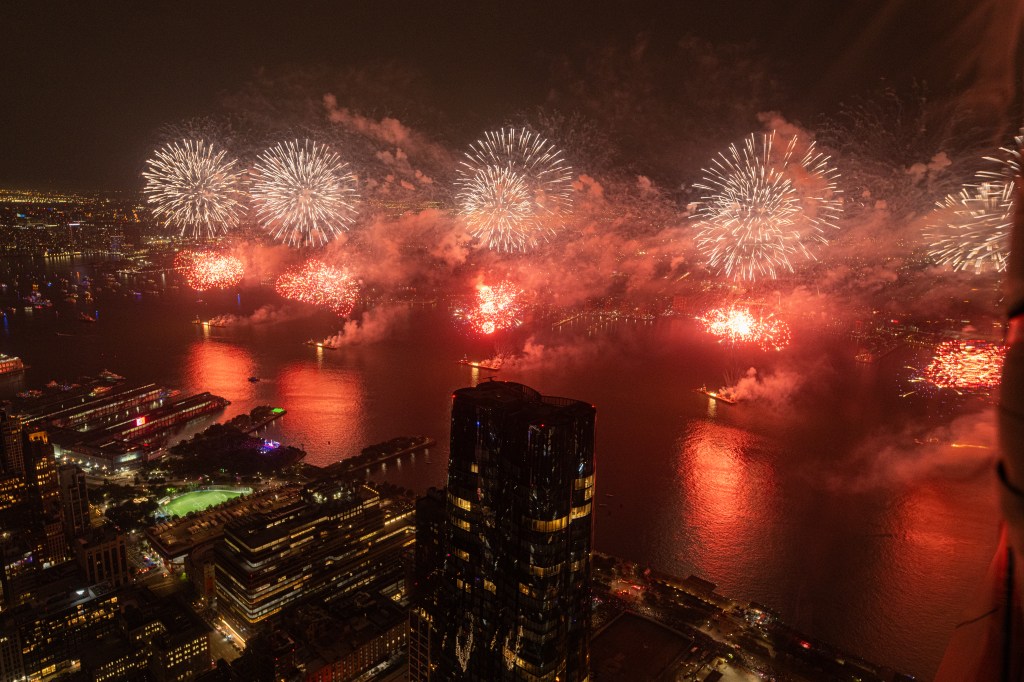 A view of New York City's 48th annual Macy's 4th of July fireworks as seen from The Edge observation deck on July 04, 2024.