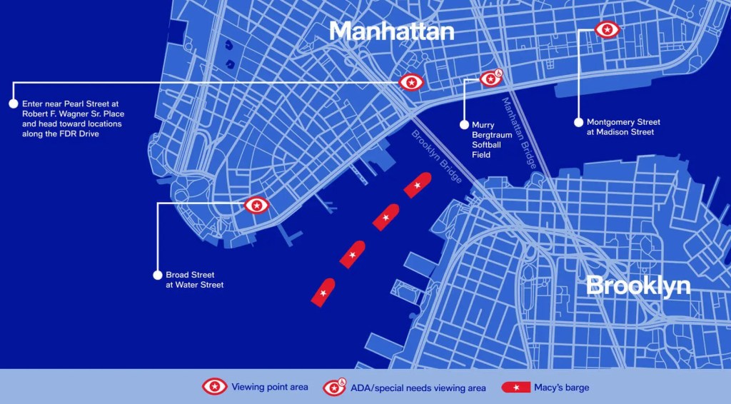 Map depicting approximate barge placement for the show.