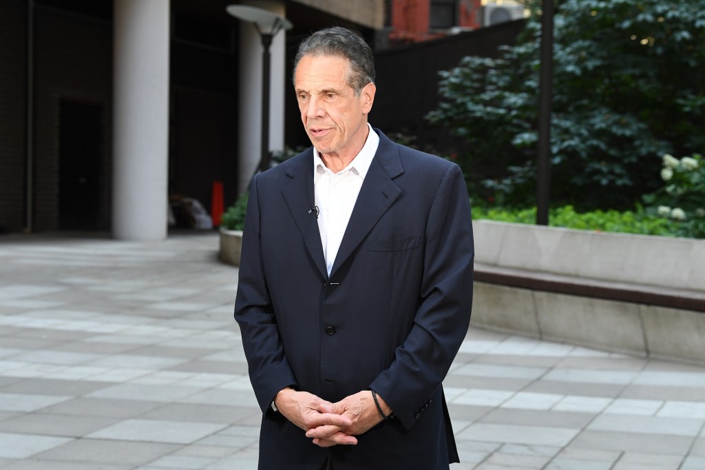 Andrew Cuomo speaking outside after losing the Democratic mayoral primary.
