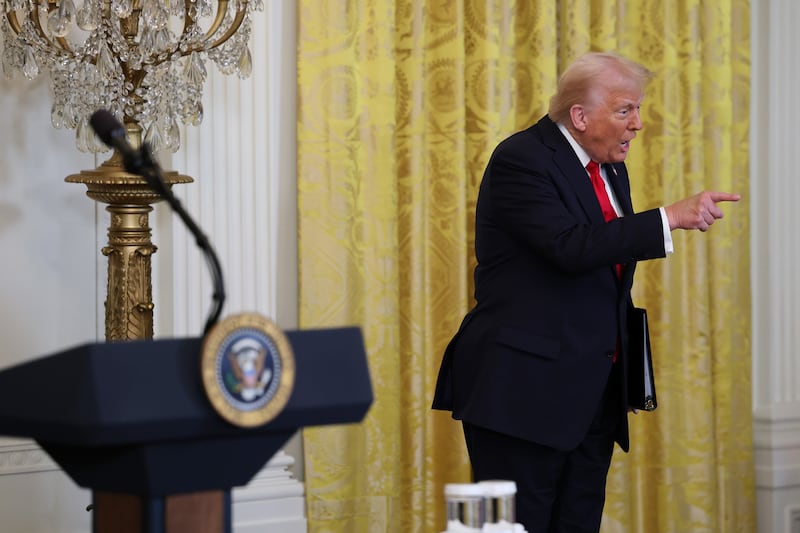 President Donald Trump arrives to a Women's History Month event in the White House on March 26, 2025 in Washington, D.C.