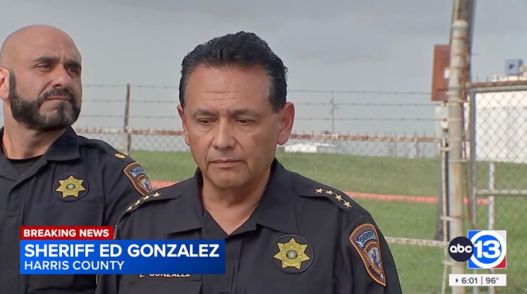 Sheriff Ed Gonzalez of Harris County giving a press briefing.