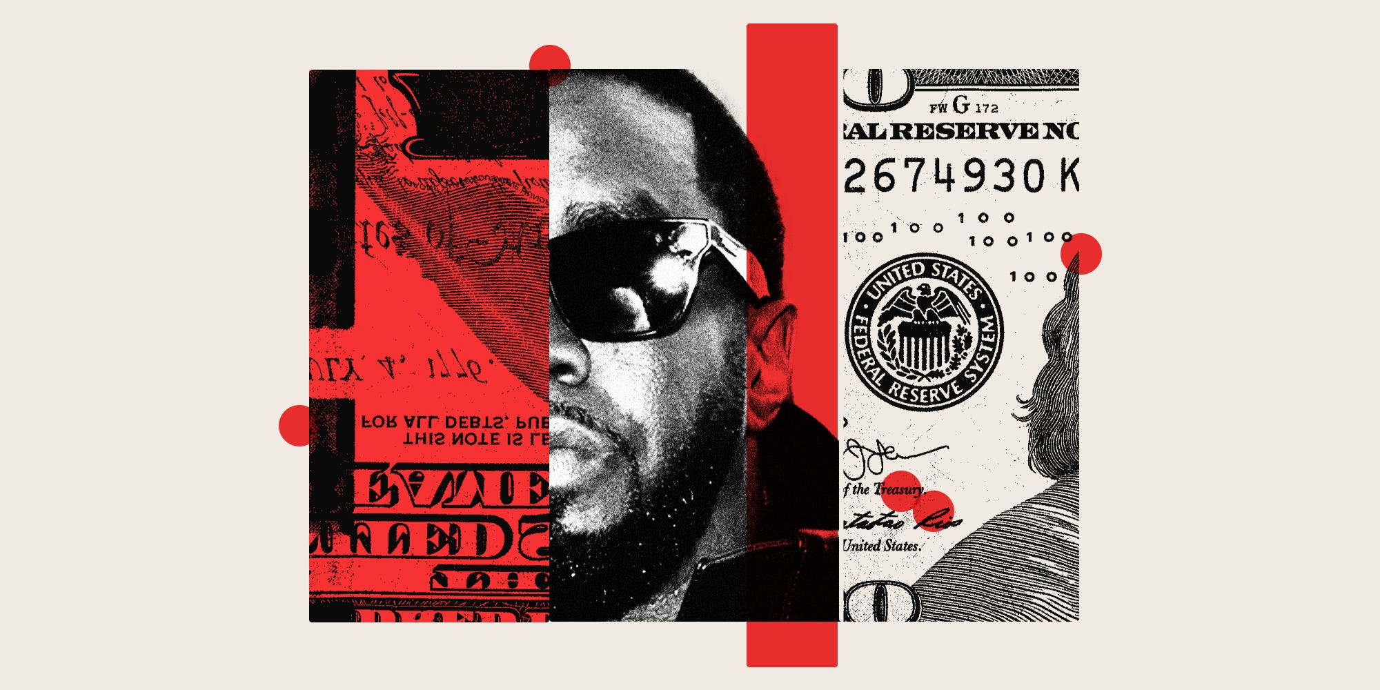 Photo collage of P Diddy and currency imagery