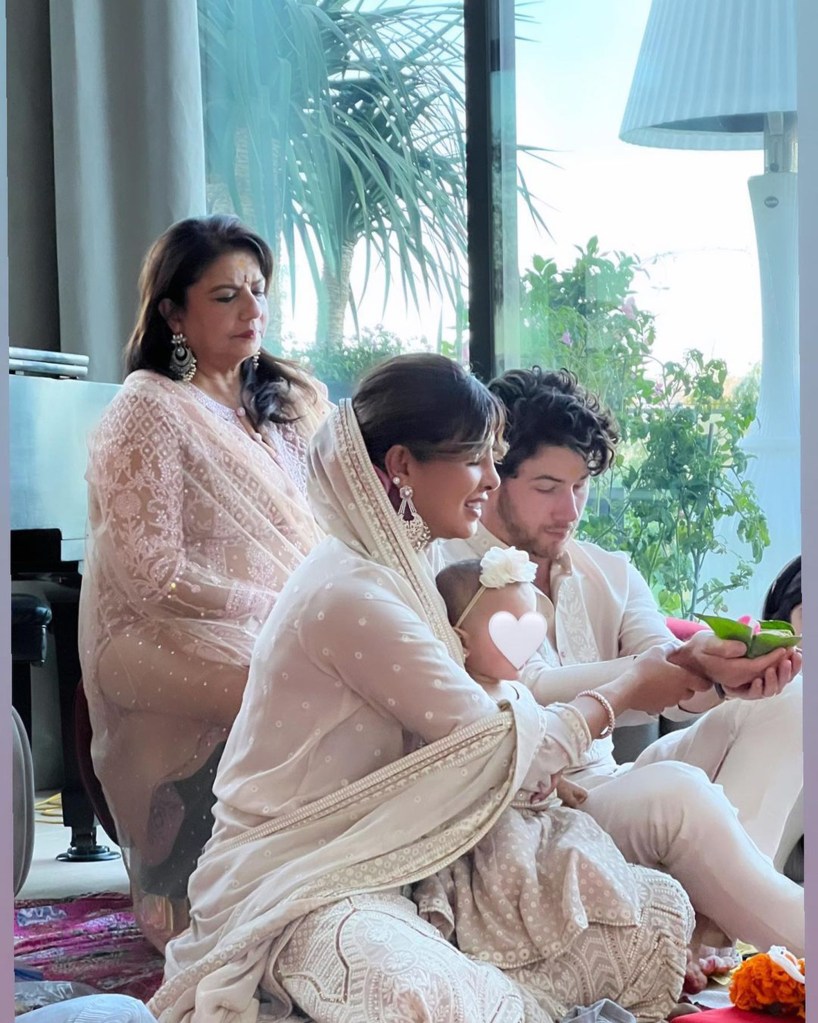 Nick Jonas, Madhu Chopra and Priyanka Chopra via Instagram