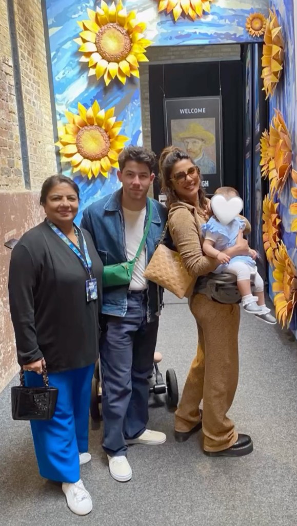 Nick Jonas, Madhu Chopra and Priyanka Chopra via Instagram
