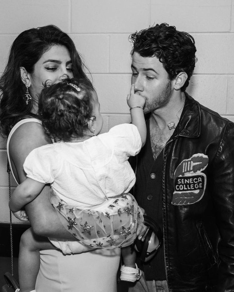 Nick Jonas, Priyanka Chopra and daughter via Instagram