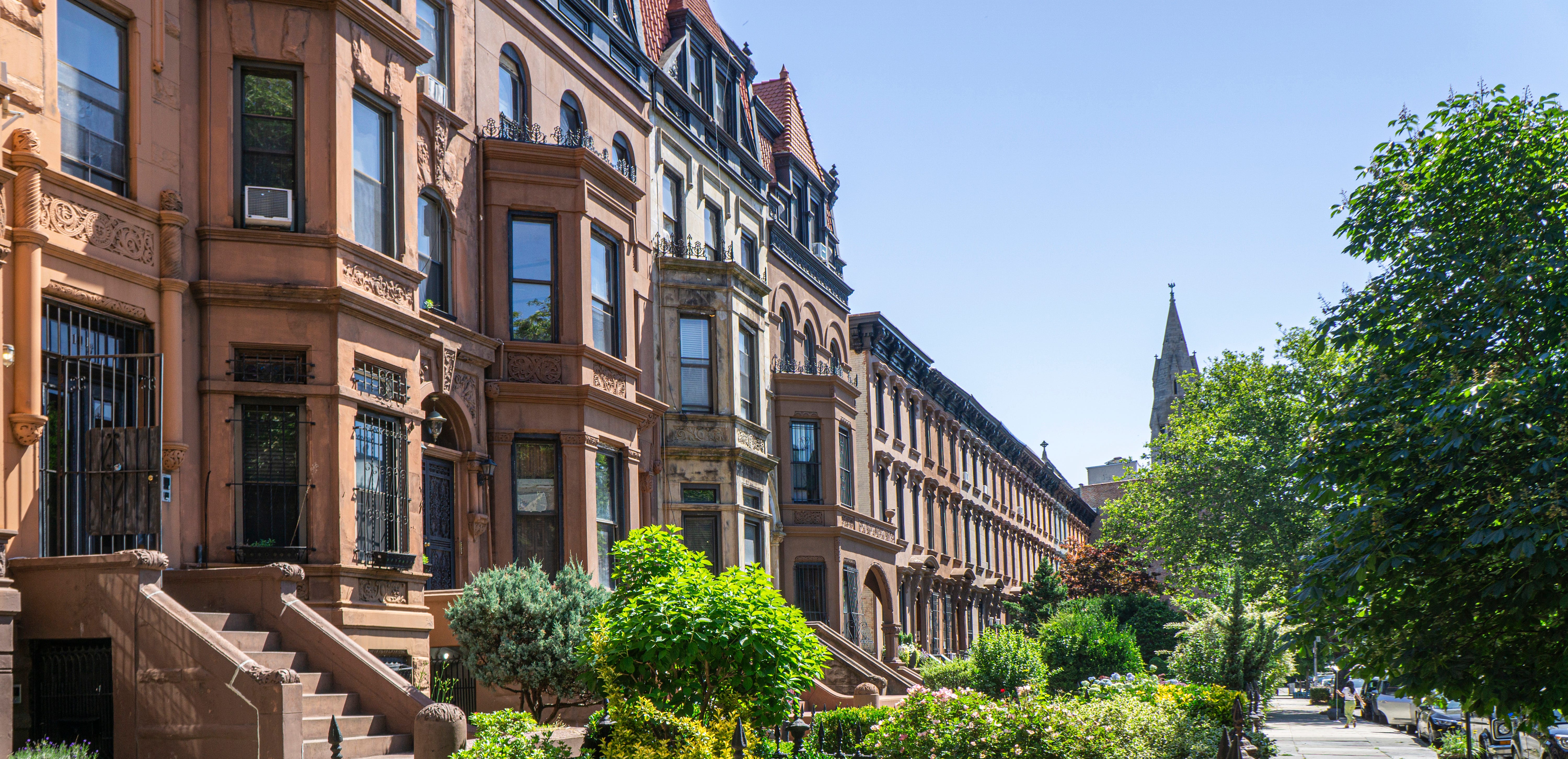 A photo of brownstone homes