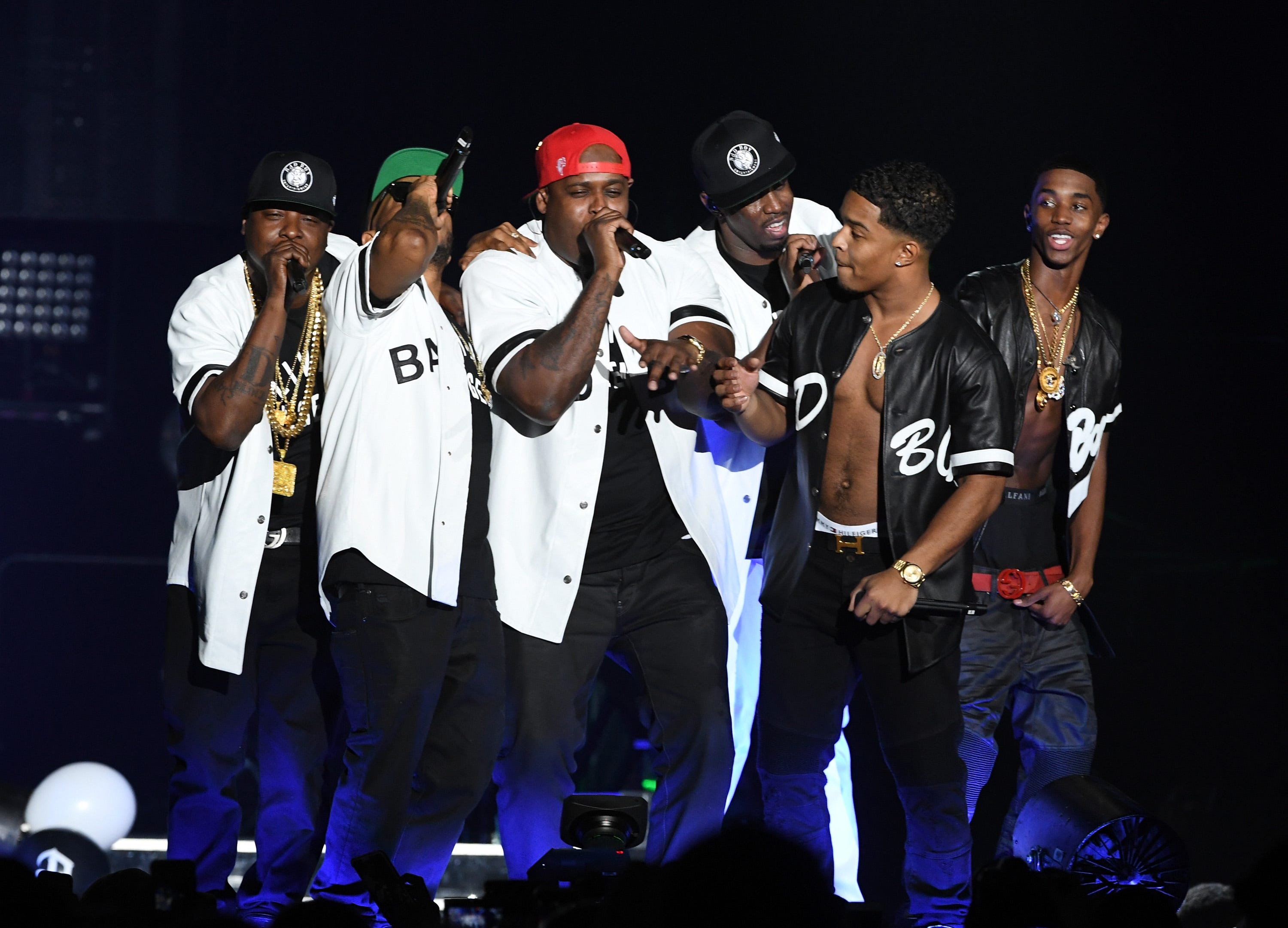 Jadakiss, Styles P, Sheek Louch of The Lox, Sean "Diddy" Combs, Justin Combs, and Christian Combs perform onstage during the Bad Boy Family Reunion Tour at The Forum on October 4, 2016 in Inglewood, California.