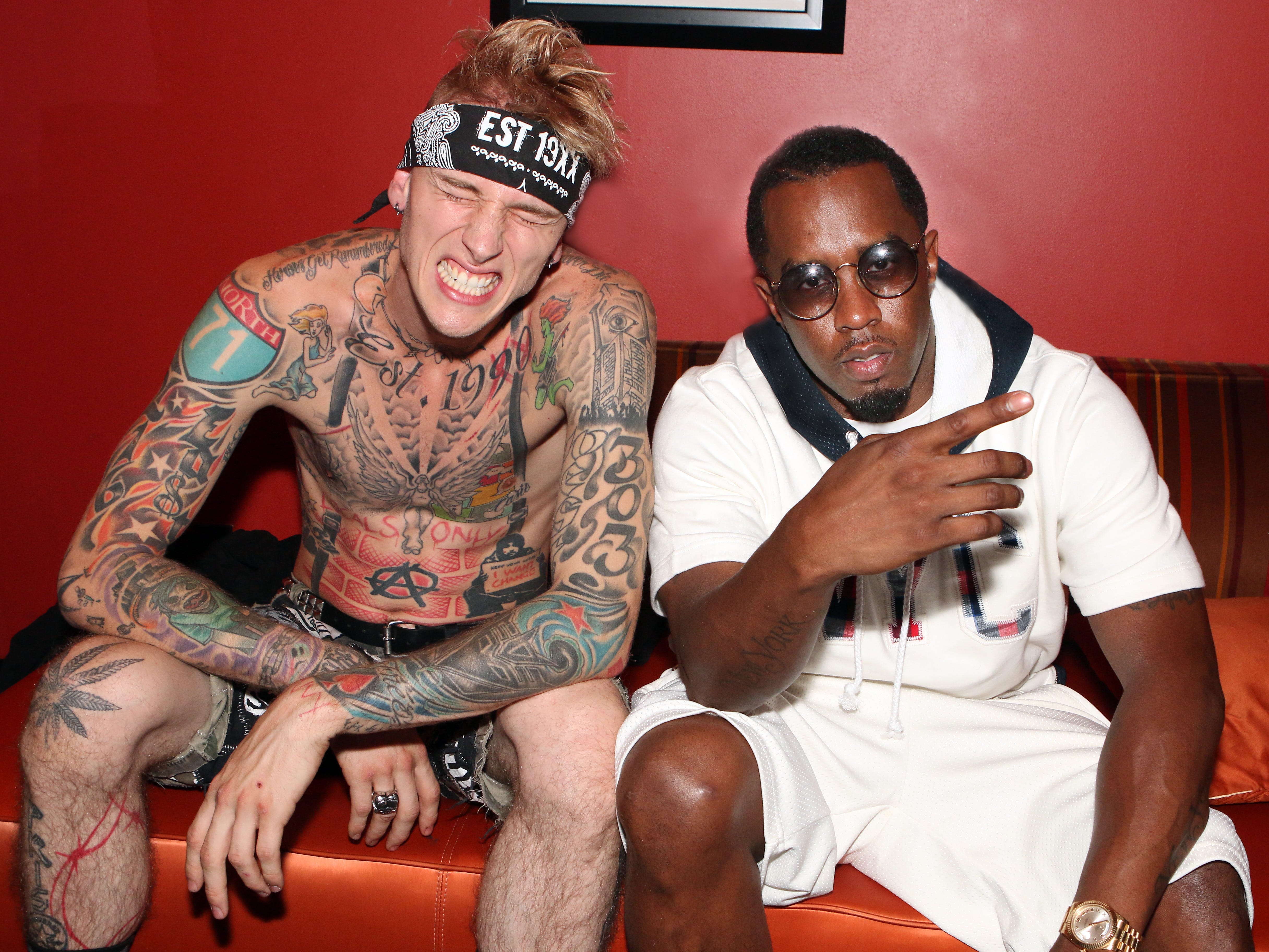 Machine Gun Kelly backstage with Sean "Diddy" Combs before his performance at Best Buy Theater on August 13, 2015