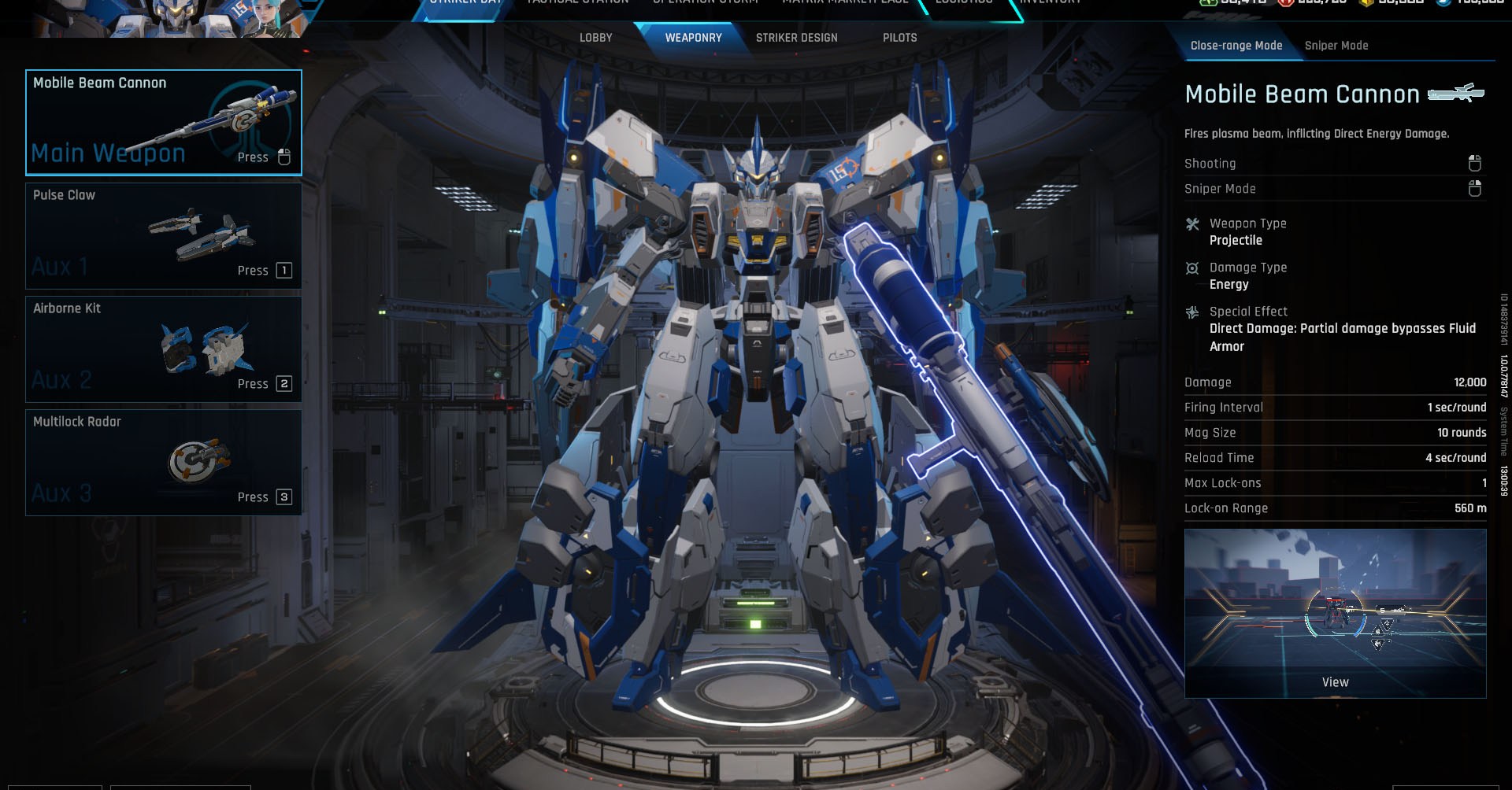 A Mecha Break screenshot showing the Aquila Striker