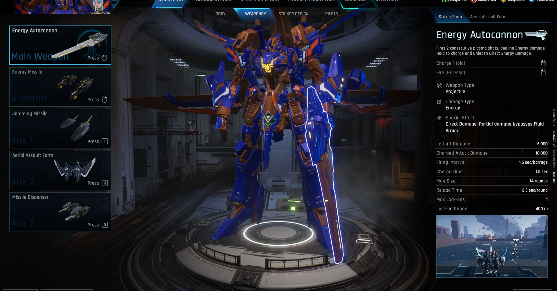 A Mecha Break screenshot showing the Skyraider Striker
