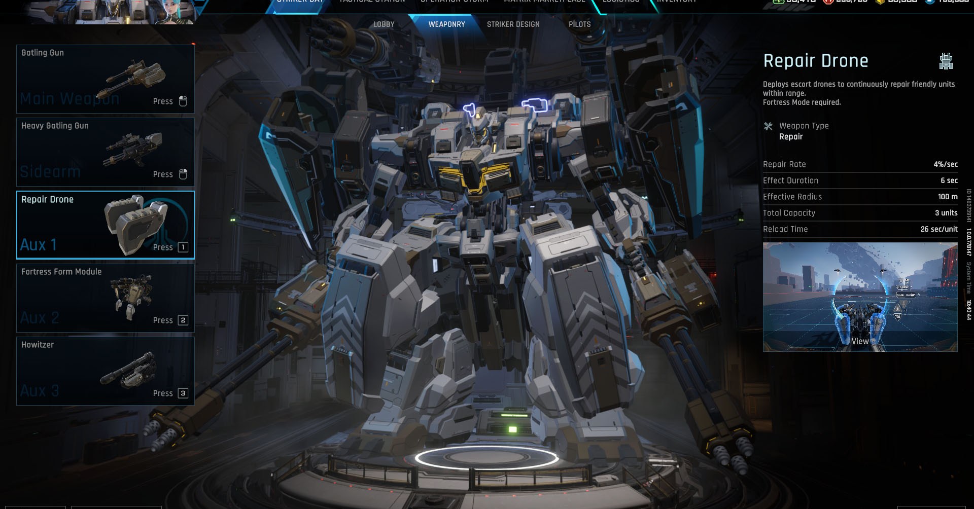 A Mecha Break screenshot showing the Tricera Striker
