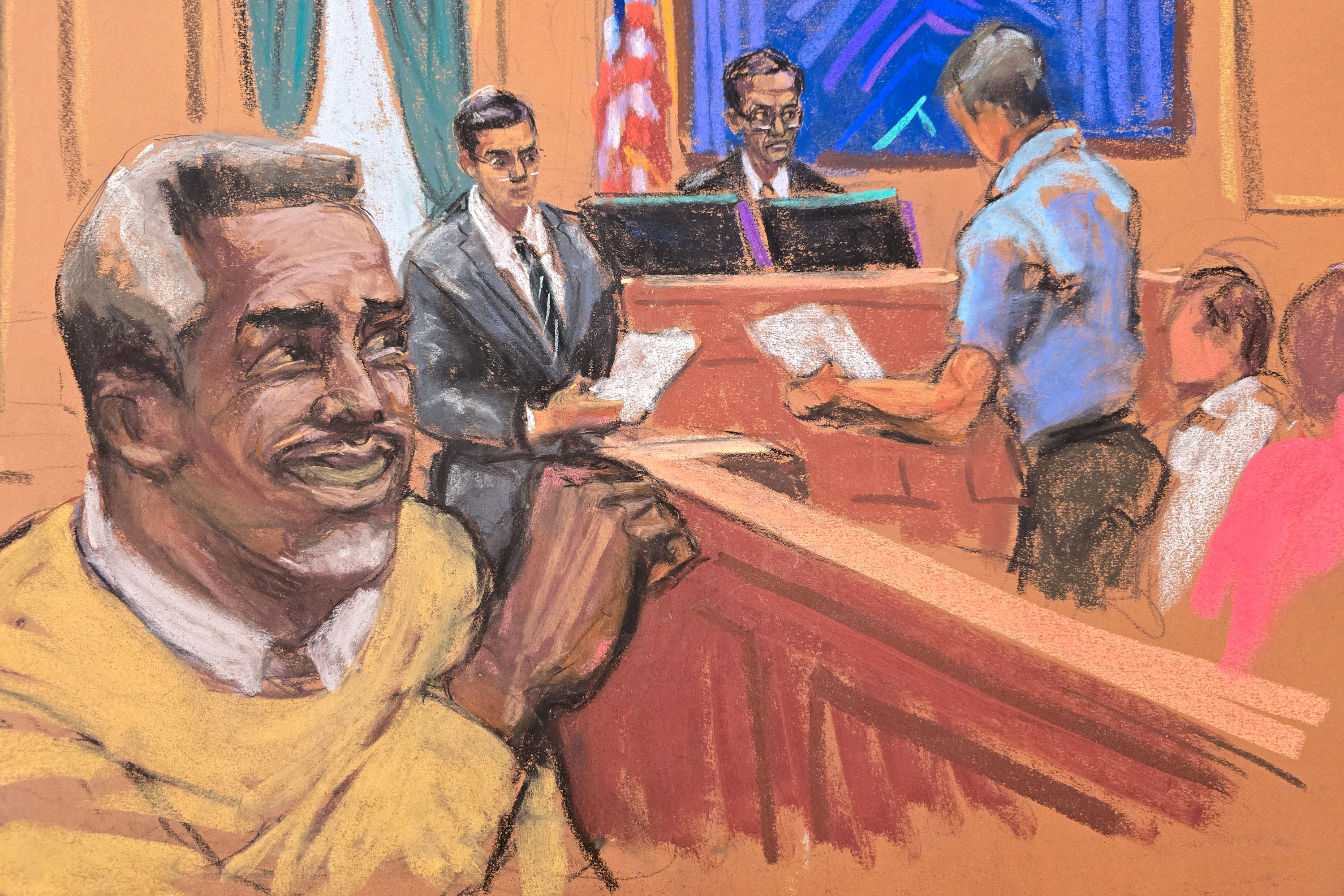 A court drawing of Diddy.