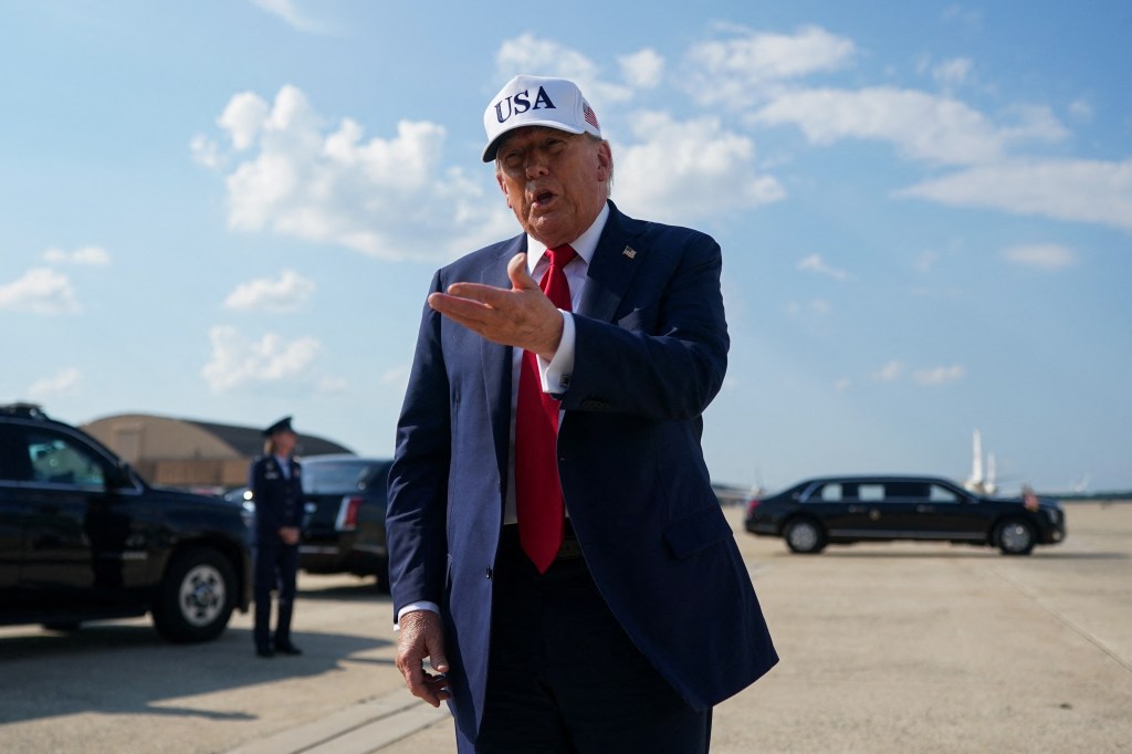President Trump speaking before boarding Air Force One.
