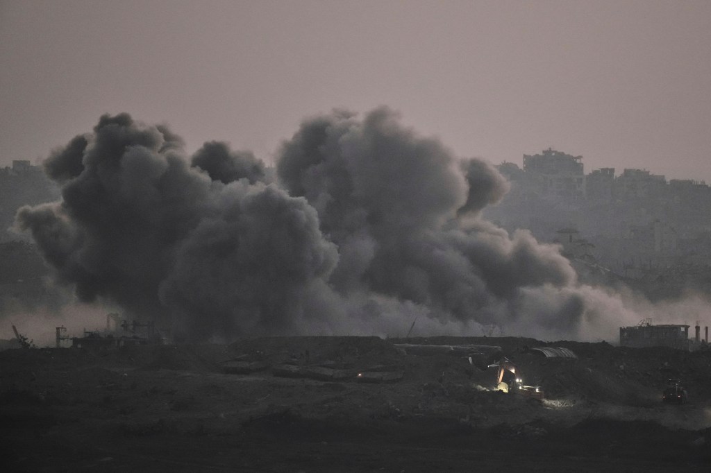 Smoke rises from Israeli bombardment of the Gaza Strip, seen from southern Israel, Thursday, July 3, 2025. 