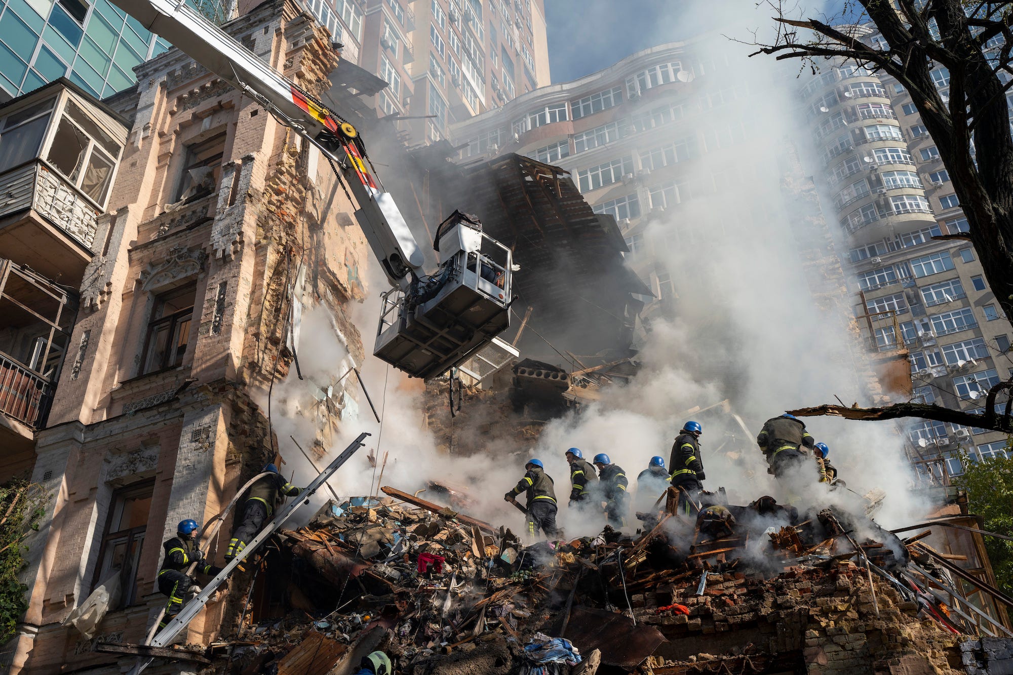Destruction from a drone attack in Kyiv