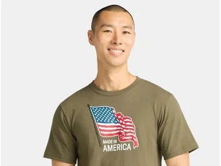 An American flag t-shirt made by American Giant sold at Walmart.