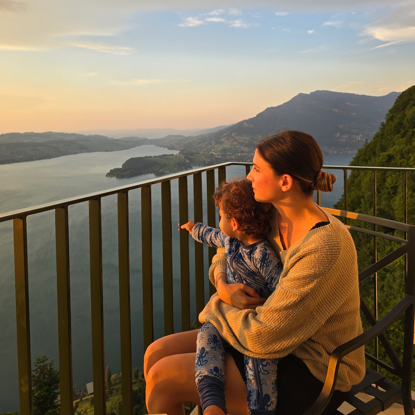 Janet Caperna and her child in Switzerland.